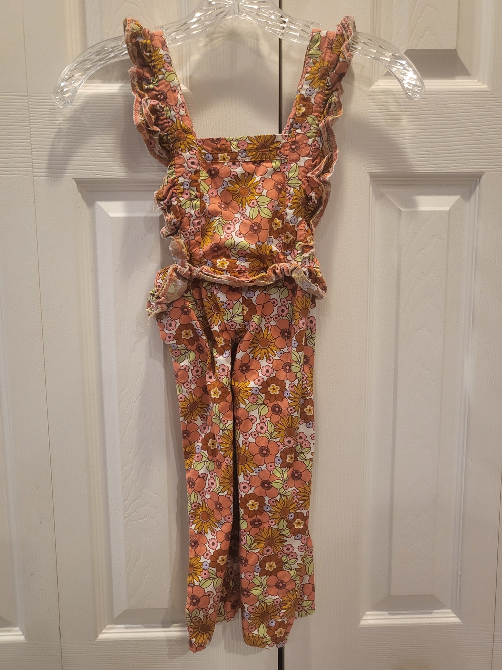 Wonder Nation Girls Retro 70s Floral Ruffle Strap Jumpsuit Overalls - Size 4T